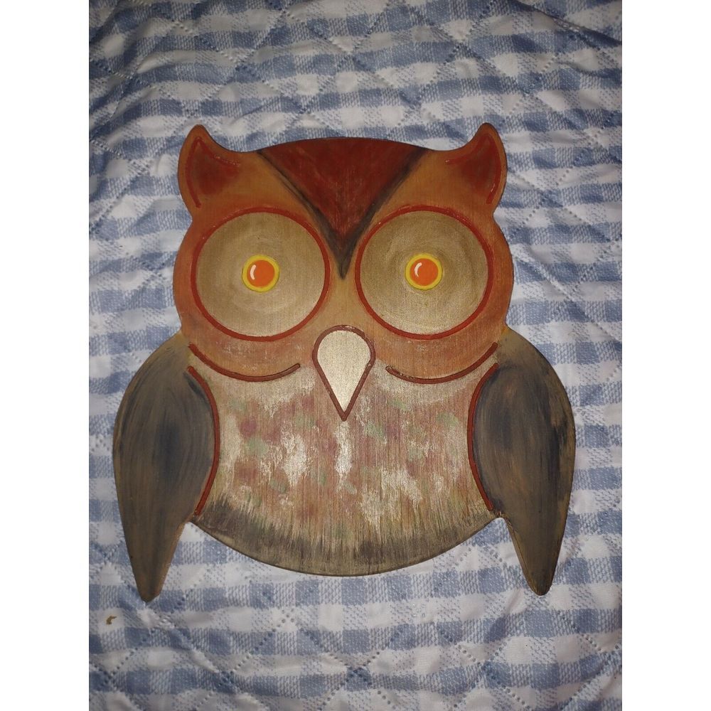 Owl Wood‎ Hand Painted Plaque 11" Wide By 12" Tall